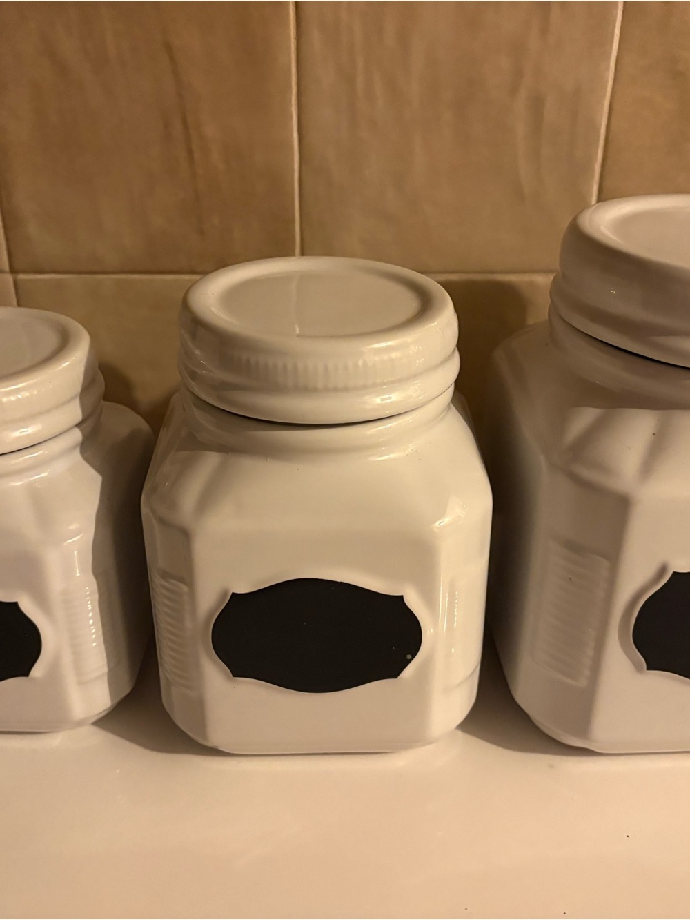 White Ceramic Canister with Chalk Label for Kitchen Storage
